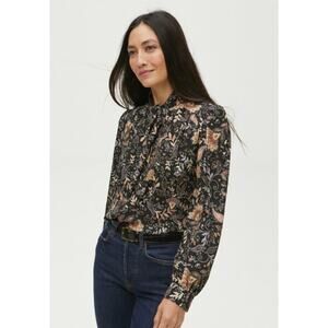 MICHAEL STARS NWT Alexei Printed Bow Blouse in Black // 3X